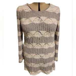 🔖Style & Co Cable Knit Long Sleeve Sweater Dress Gray Stripe Sz XL